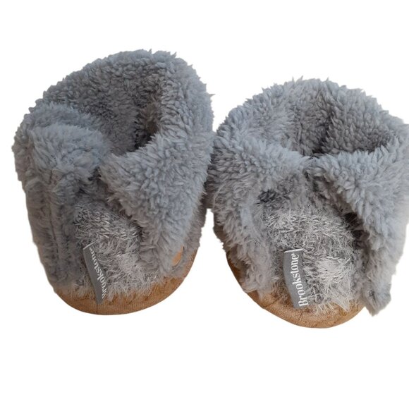 Brookstone Bootie Slipper Womens Size 5-6 Gray Faux Fuzzy Sherpa Indoor - Picture 3 of 5